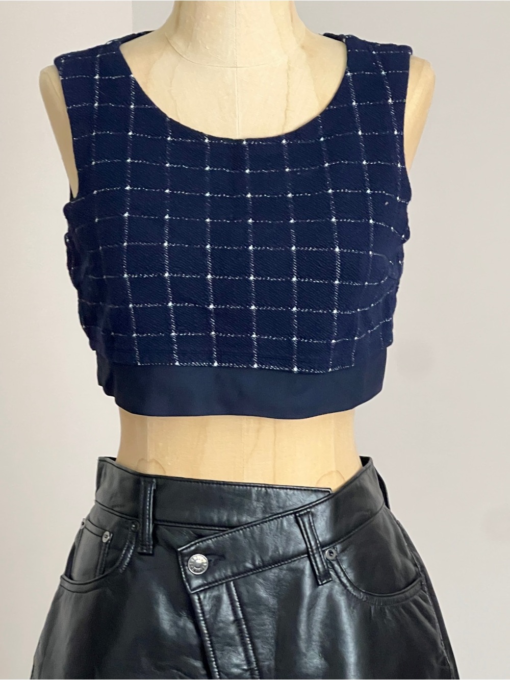 Cooperative Urban Outfitters Navy Plaid Grid Print Crop Top Small